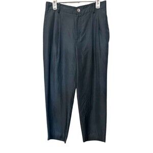 Vince Pleated Silk Crop Trousers Womens Size 10 Coastal Blue Gray Zip Fly Button
